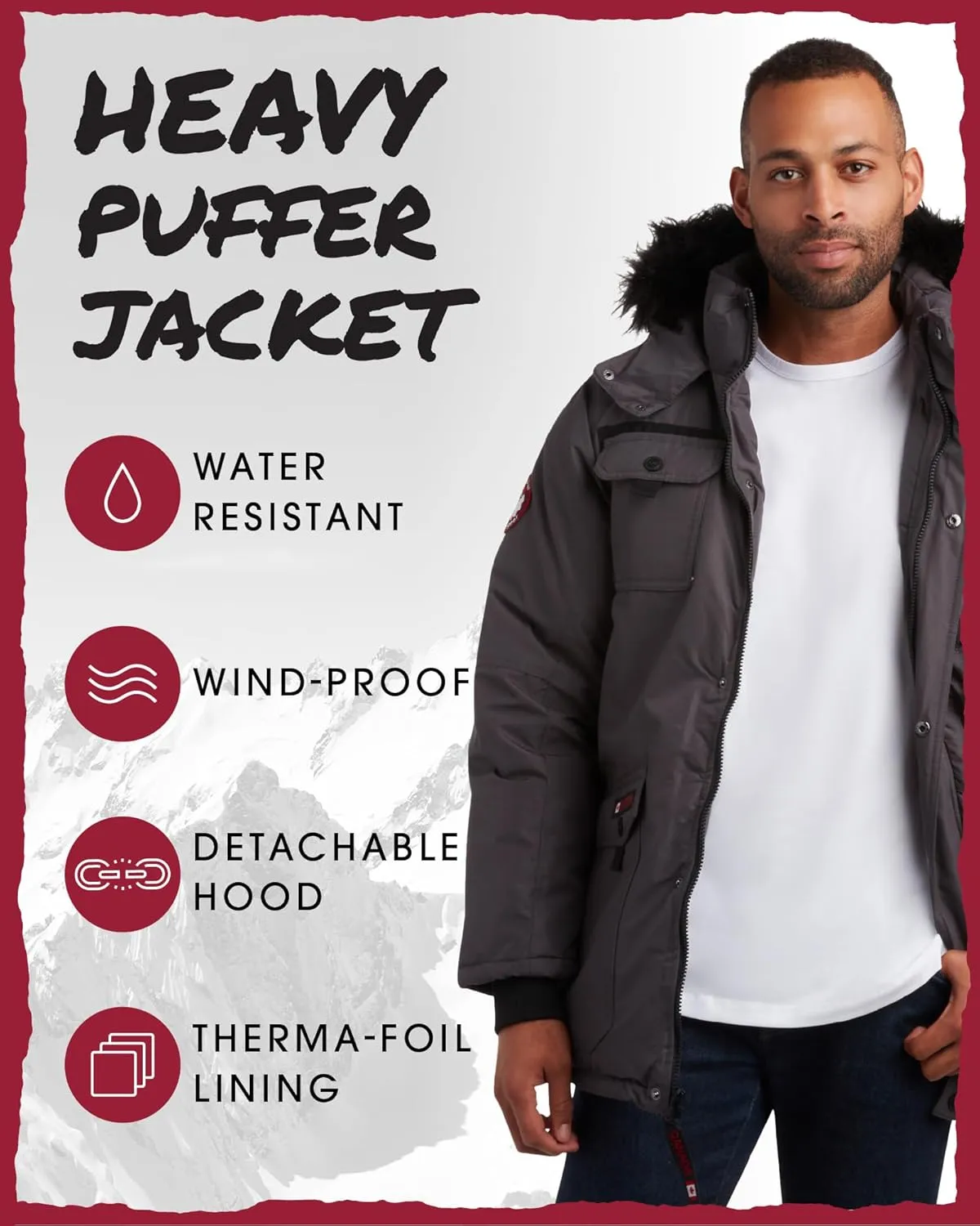 CANADA WEATHER GEAR Men's Parka - Heavyweight Ripstop Insulated ThermaFoil Lined Puffer Winter Jacket for Men (M-XXL)