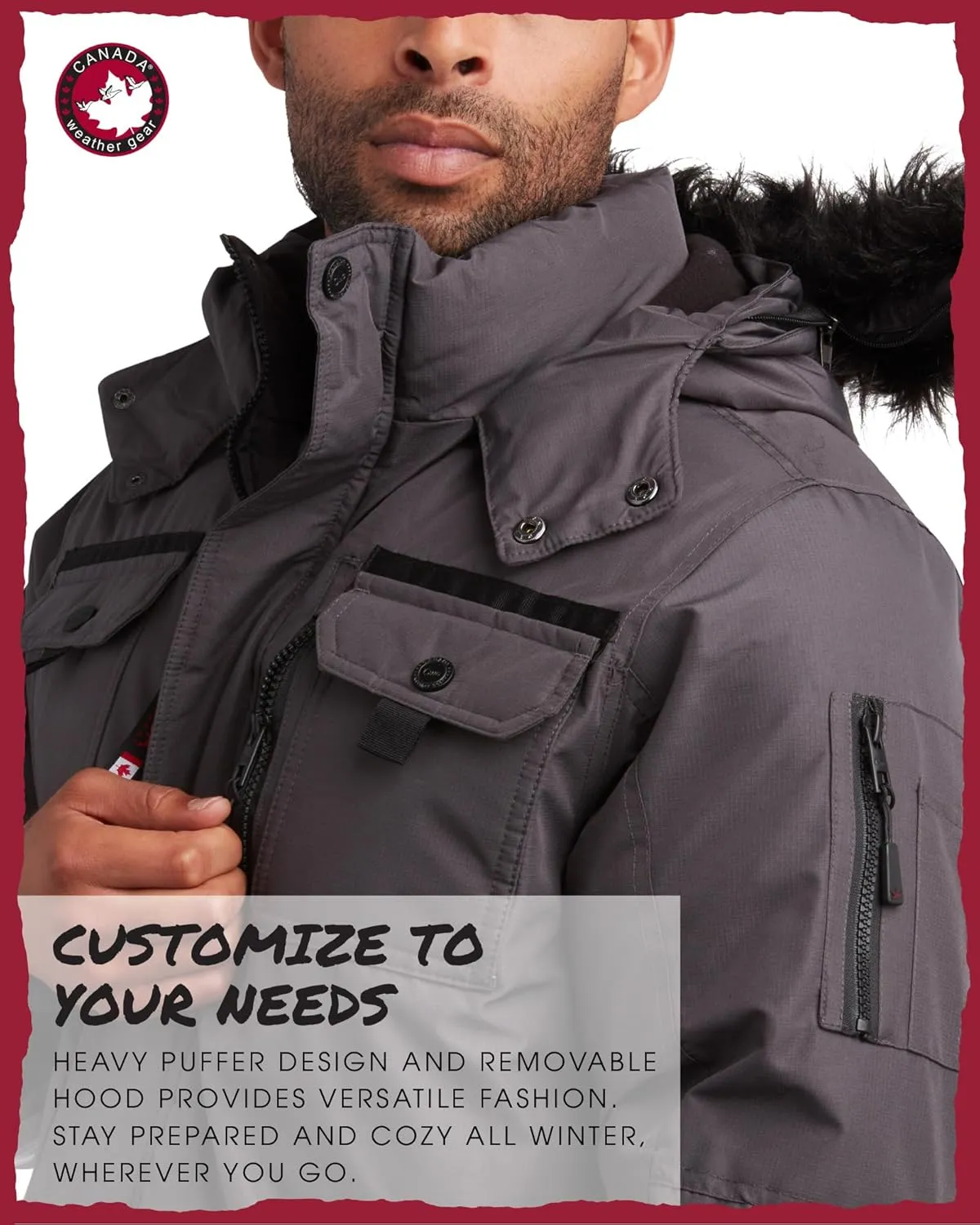 CANADA WEATHER GEAR Men's Parka - Heavyweight Ripstop Insulated ThermaFoil Lined Puffer Winter Jacket for Men (M-XXL)