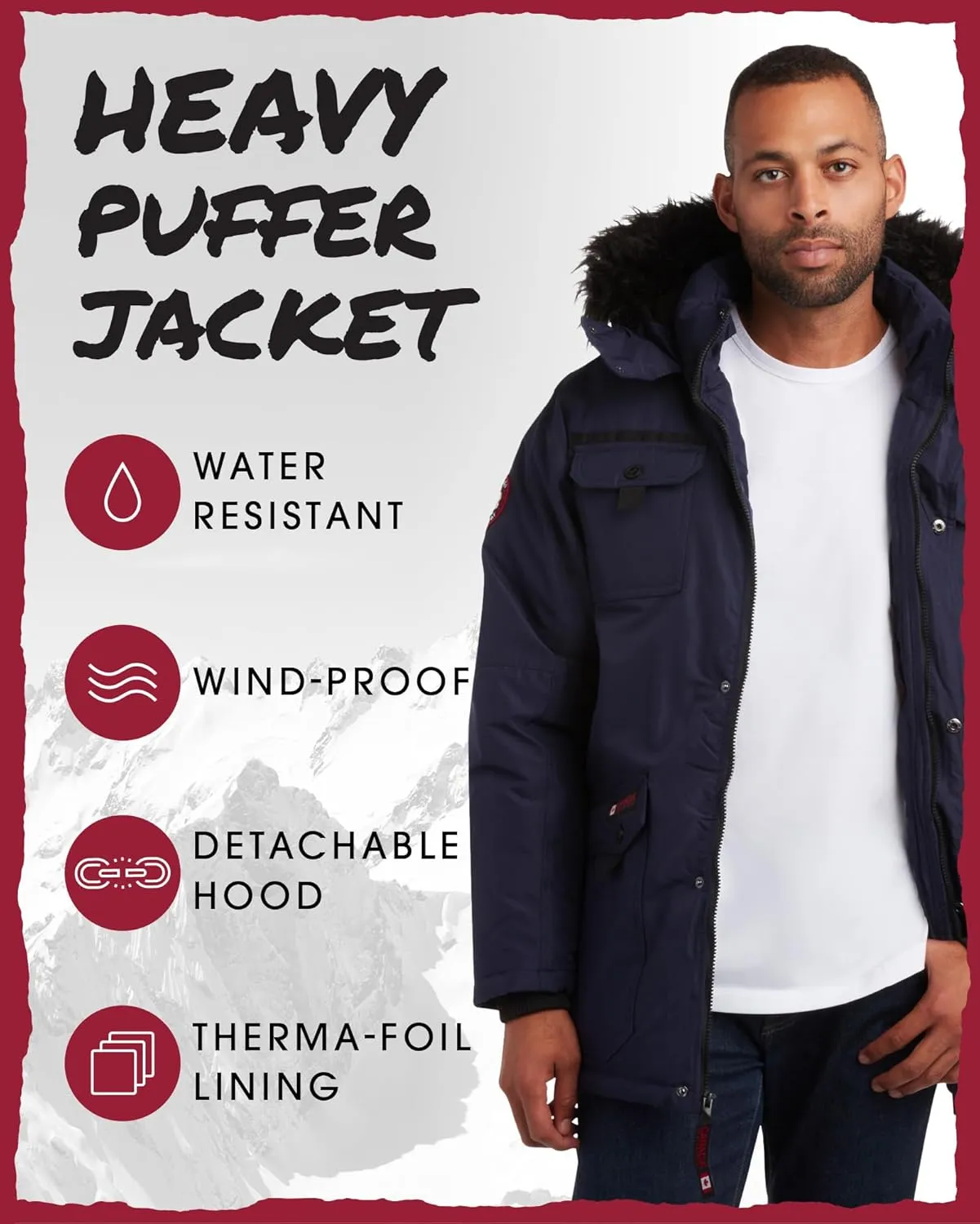 CANADA WEATHER GEAR Men's Parka - Heavyweight Ripstop Insulated ThermaFoil Lined Puffer Winter Jacket for Men (M-XXL)