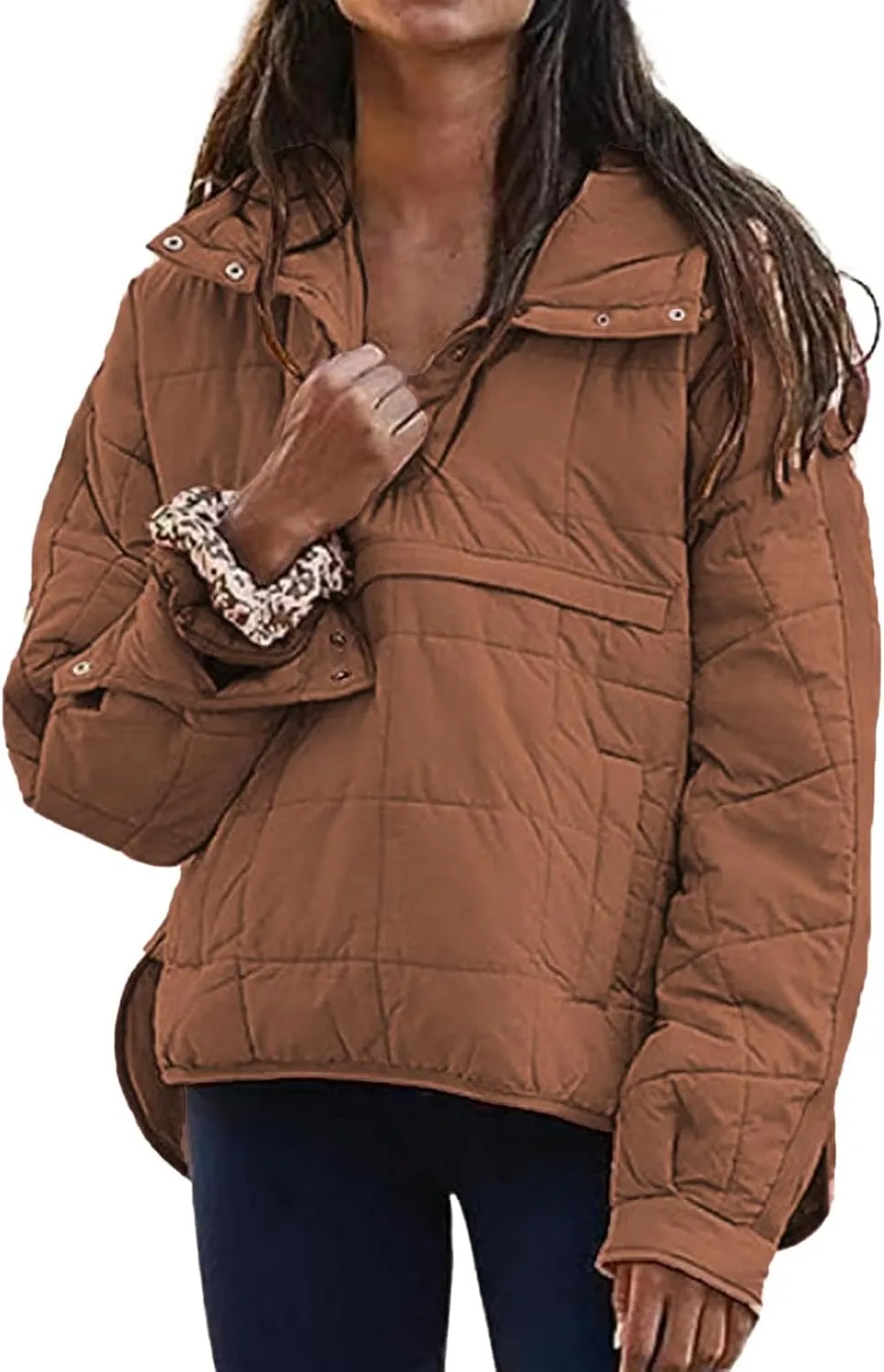 Canbebig Lightweight Puffer Jacket Women Quilted Pullover Puffer Jacket Packable Down Coat Oversized Hoodies Warm Winter Coat