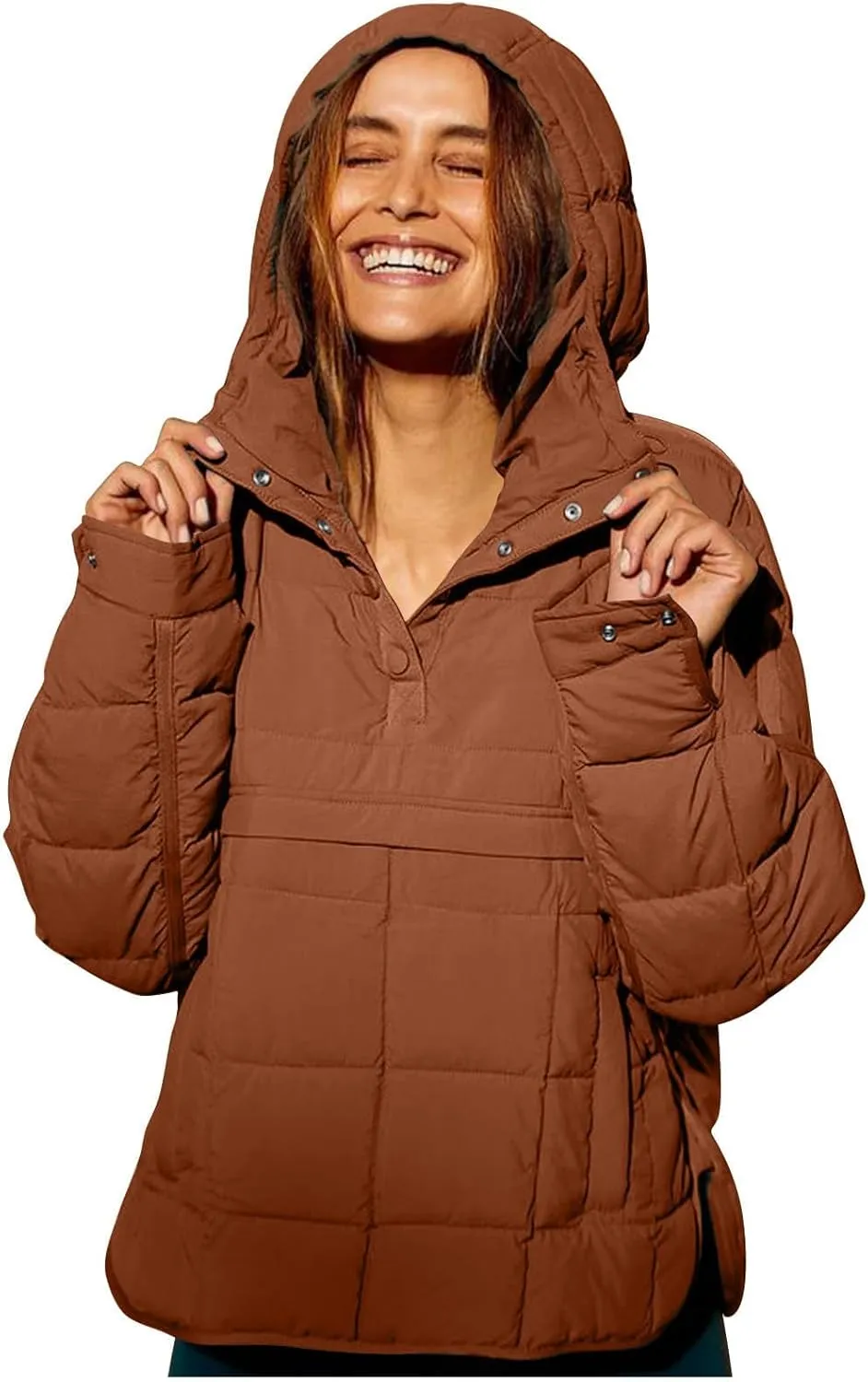 Canbebig Lightweight Puffer Jacket Women Quilted Pullover Puffer Jacket Packable Down Coat Oversized Hoodies Warm Winter Coat