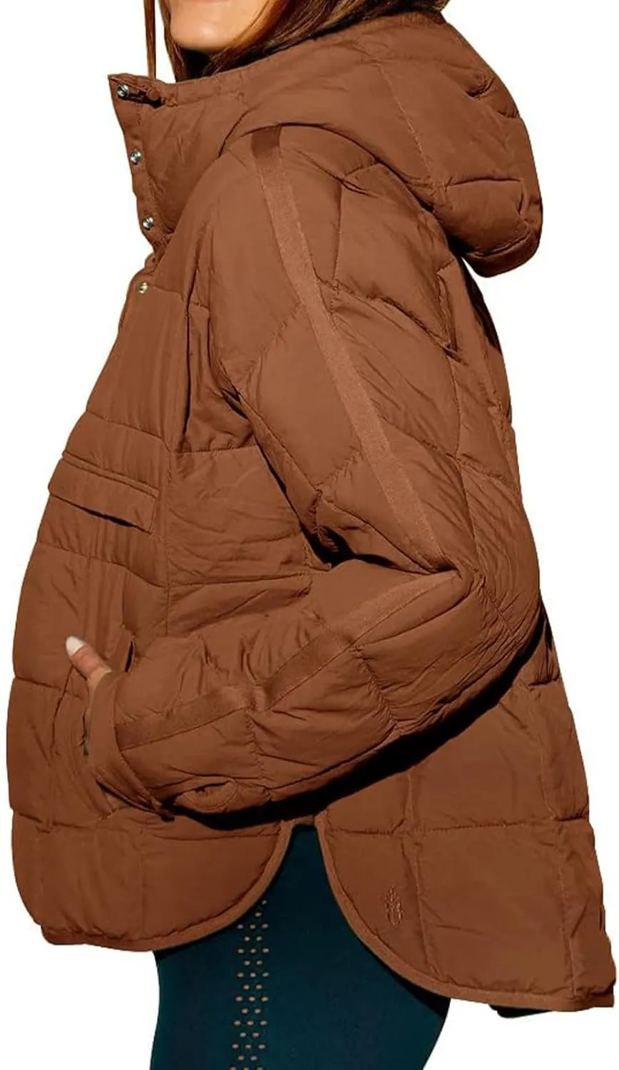 Canbebig Lightweight Puffer Jacket Women Quilted Pullover Puffer Jacket Packable Down Coat Oversized Hoodies Warm Winter Coat