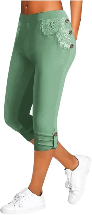 Capri Pants for Women Casual Summer Workout Leggings Stretch Knee Length Cropped Pants High Waisted Comfy Yoga Capris