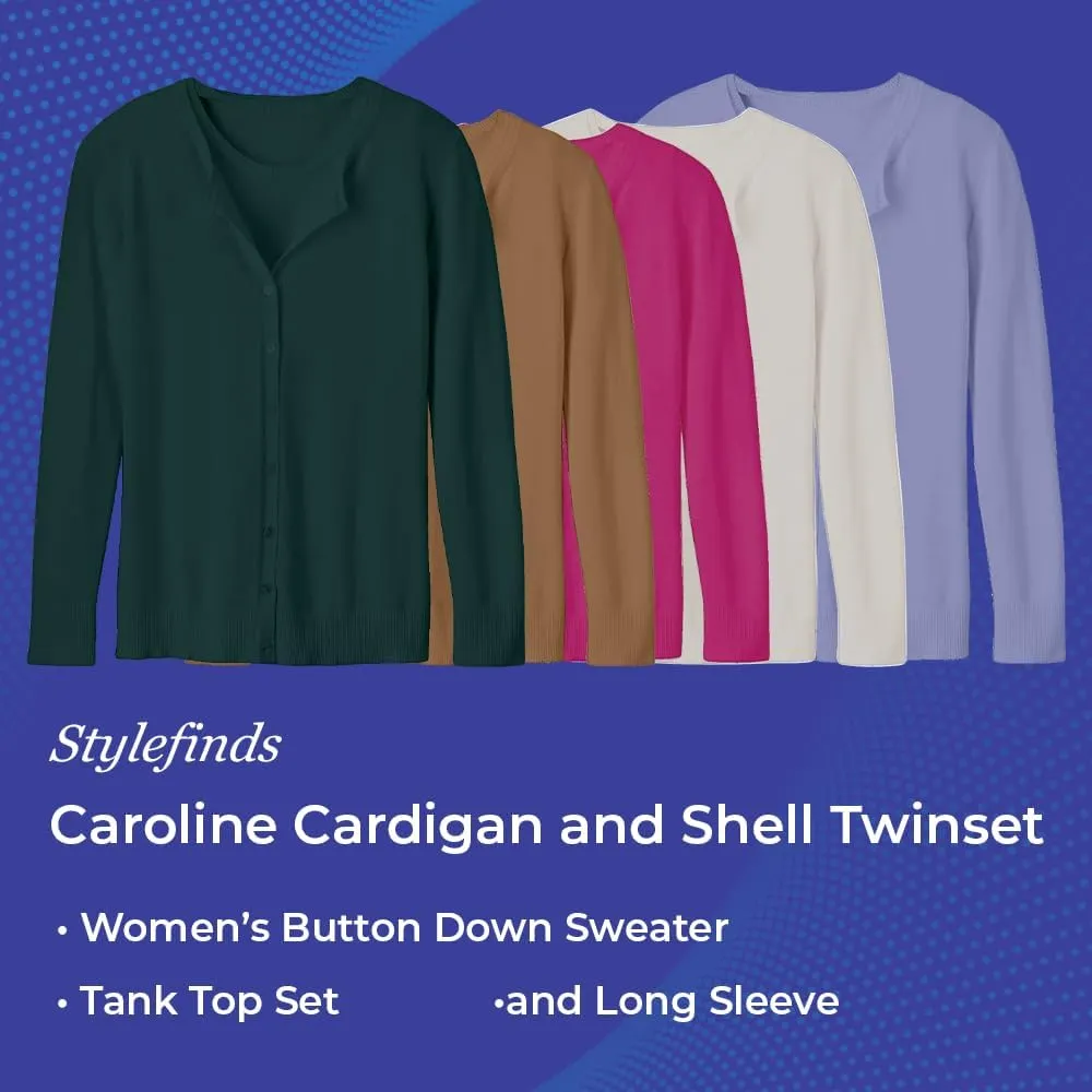 Caroline Cardigan and Shell Twinset | Womens Button Down Sweater and Tank Top Set | Soft Knit | Long Sleeve