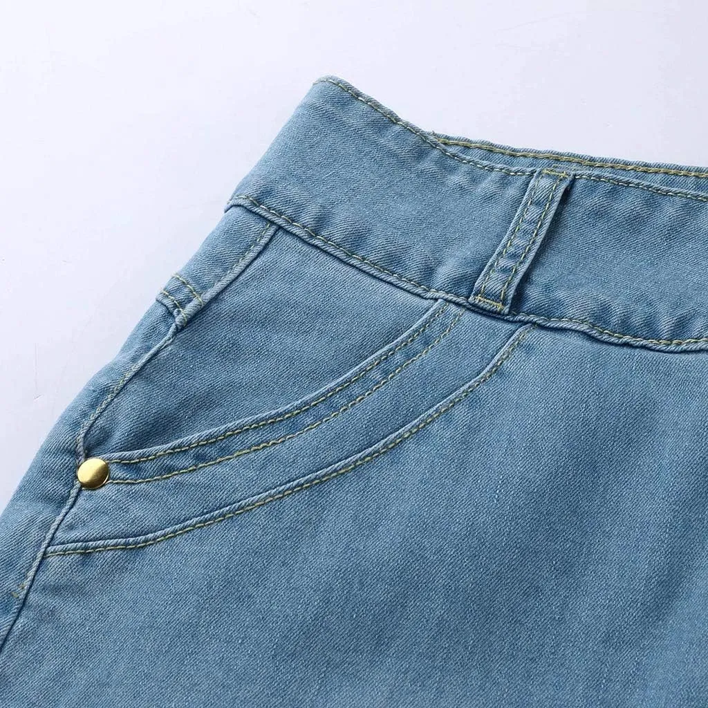 Casual Button-Fly Maxi Denim Skirts for Women A-Line Slim Fit Stretch High Waisted Butt Lifting Washed Long Jean Skirts