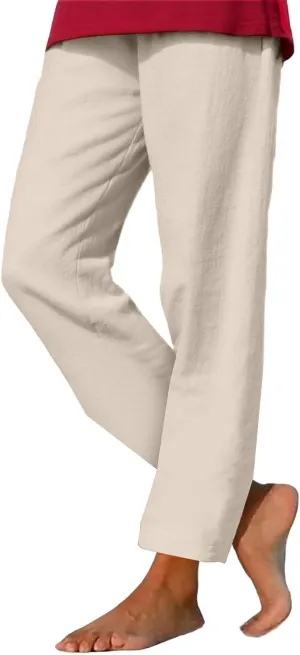 Casual Cotton Linen Pants Women Elastic High Waist Drawstring Tapered Leg Joggers Trousers Summer Beach Lounge Pants
