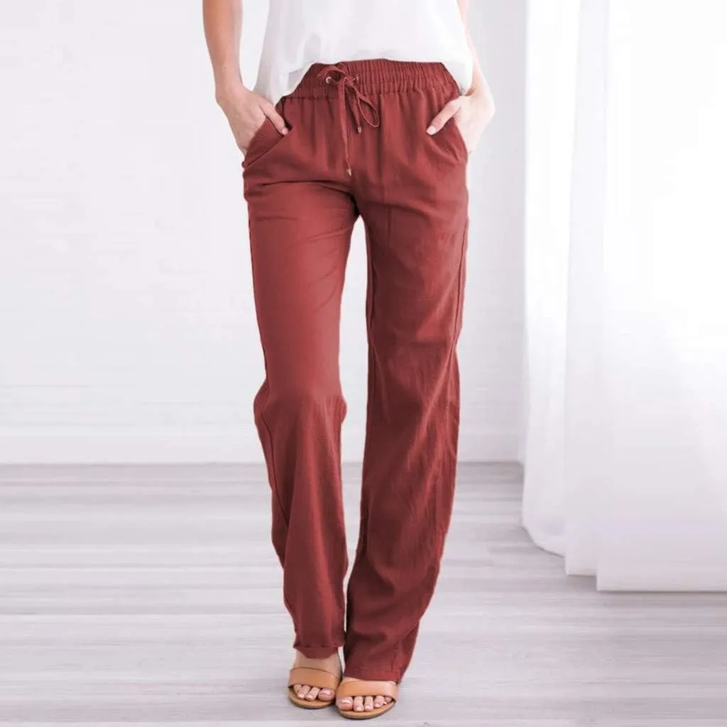 Casual Linen Pants for Women Summer Palazzo Dress Pants Wide Leg Loose Comfy Slacks with Pocket Flowy Long Trousers