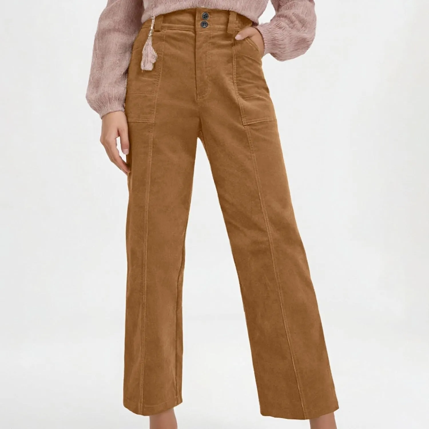 Casual Pants for Women 2025 Summer Straight Wide Leg Stretchy High Waist Solid Color Pants Trendy Baggy Loose Trousers
