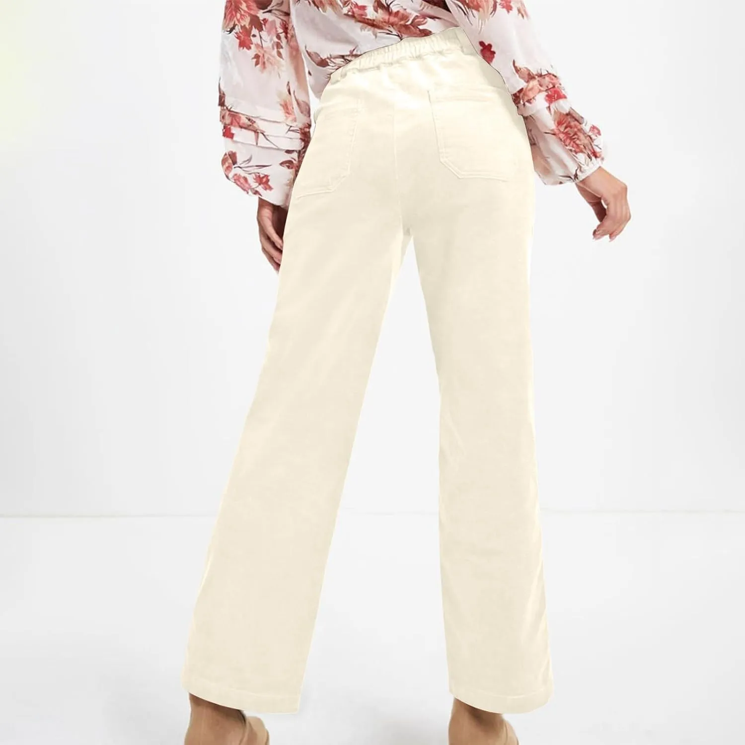 Casual Pants for Women 2025 Summer Straight Wide Leg Stretchy High Waist Solid Color Pants Trendy Baggy Loose Trousers