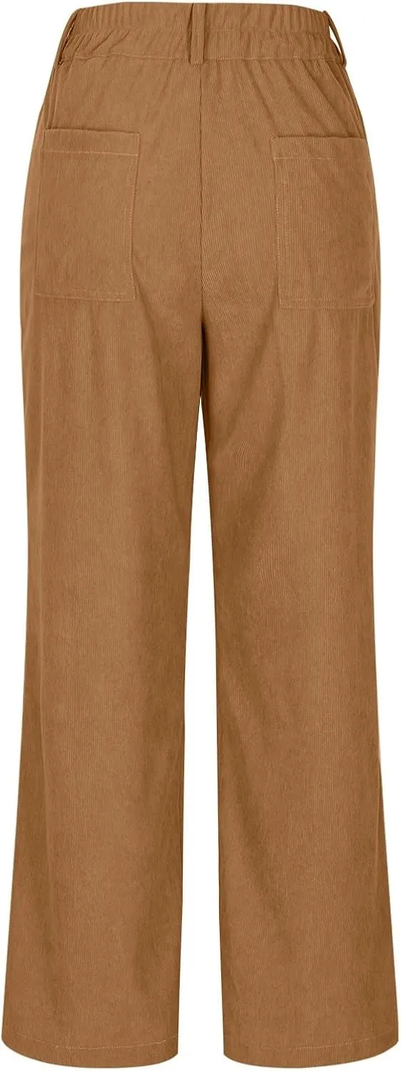 Casual Pants for Women 2025 Summer Straight Wide Leg Stretchy High Waist Solid Color Pants Trendy Baggy Loose Trousers