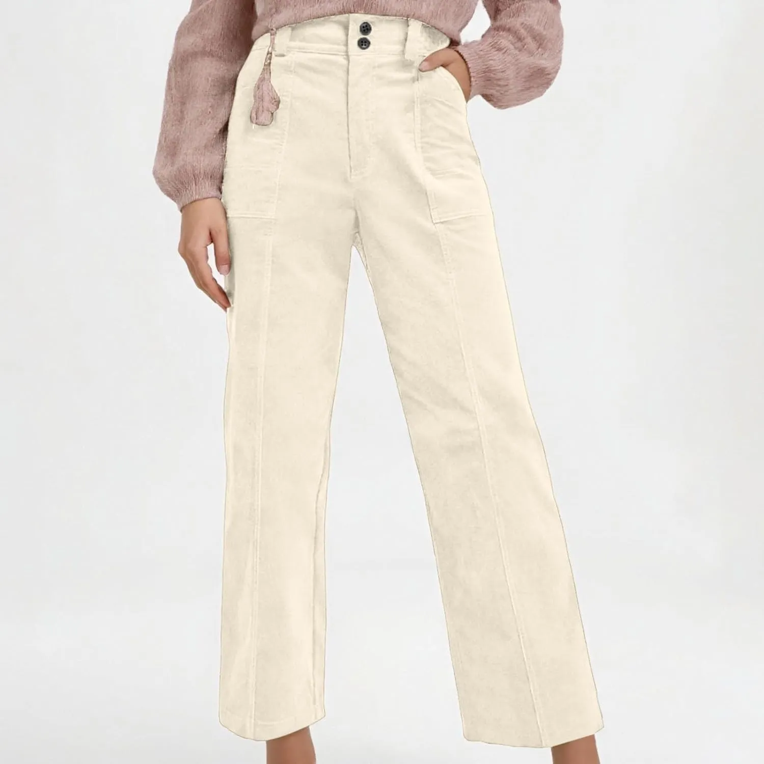 Casual Pants for Women 2025 Summer Straight Wide Leg Stretchy High Waist Solid Color Pants Trendy Baggy Loose Trousers