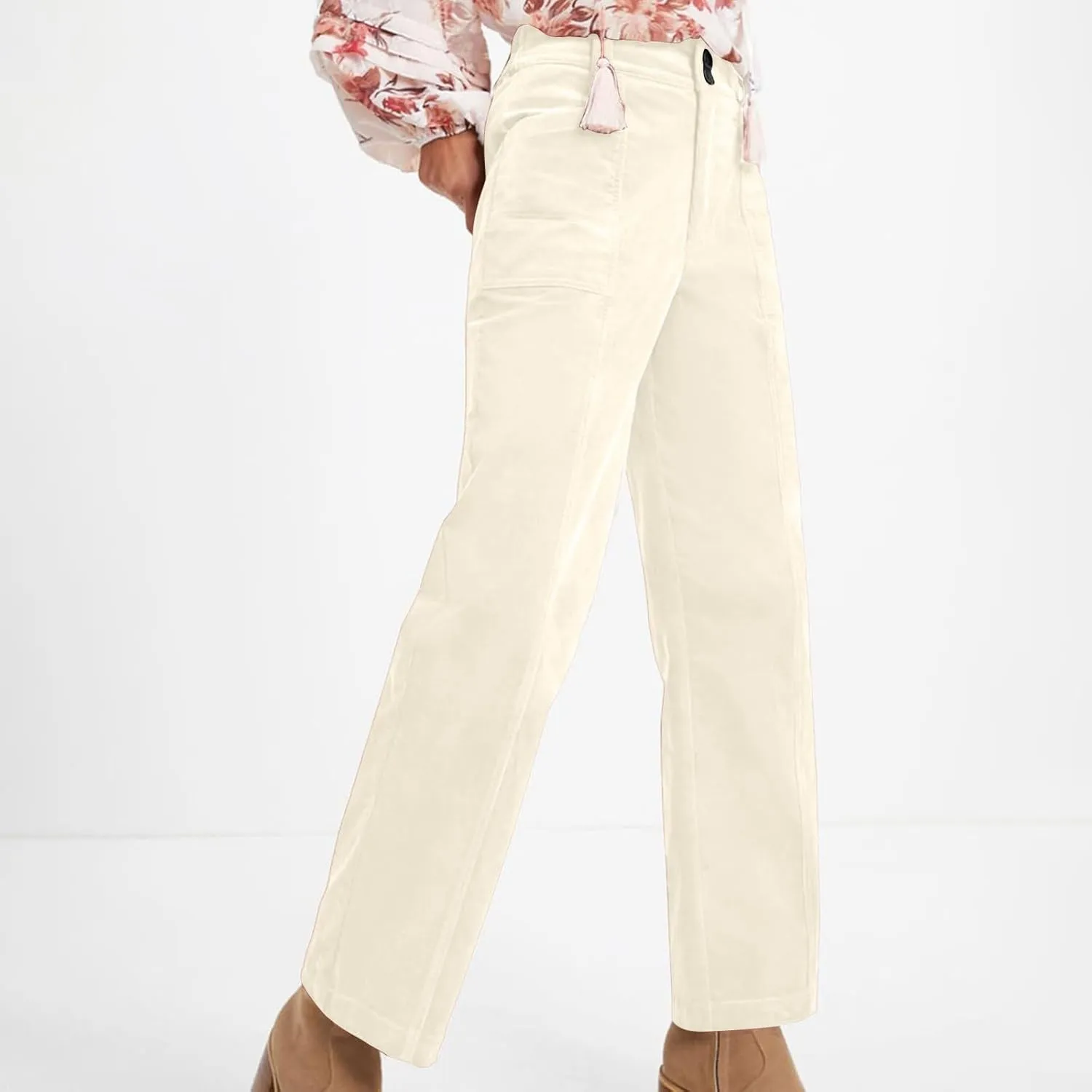 Casual Pants for Women 2025 Summer Straight Wide Leg Stretchy High Waist Solid Color Pants Trendy Baggy Loose Trousers