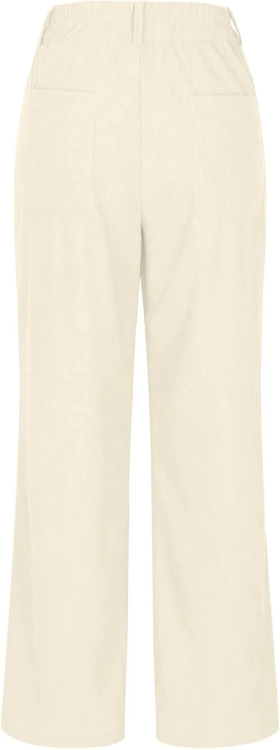 Casual Pants for Women 2025 Summer Straight Wide Leg Stretchy High Waist Solid Color Pants Trendy Baggy Loose Trousers