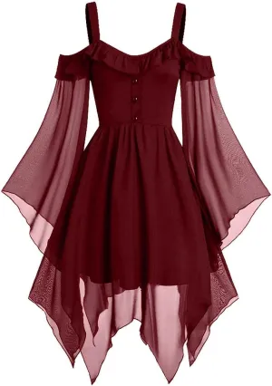 Cdiecer Renaissance Faire Costume Women Sexy Off Shoulder Fairy Dress Plus Size Halloween Gothic Steampunk Dresses