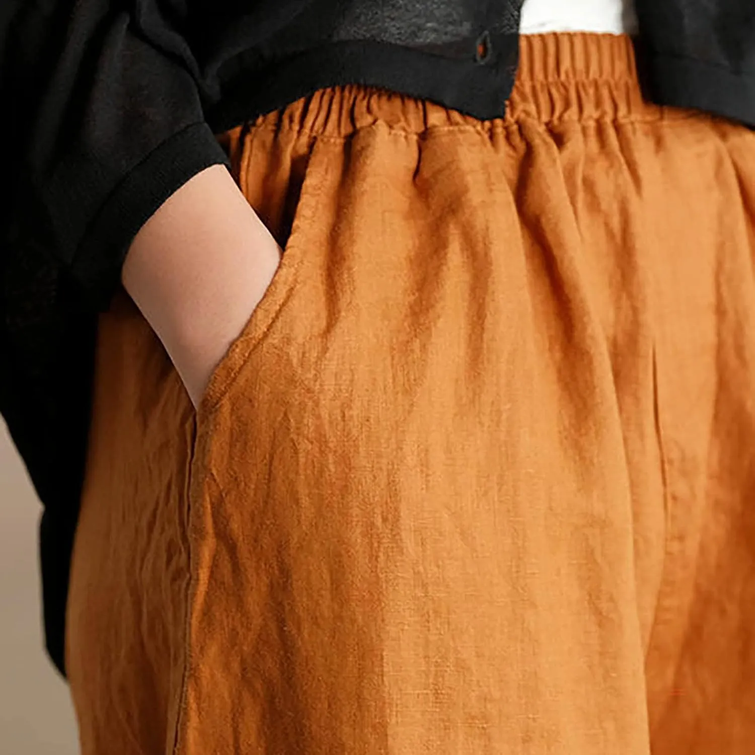 Ceboyel Wide Legged Pants for Women Cotton Linen Palazzo Trousers Boho Casual Capris Summer Crop Pants with Pockets