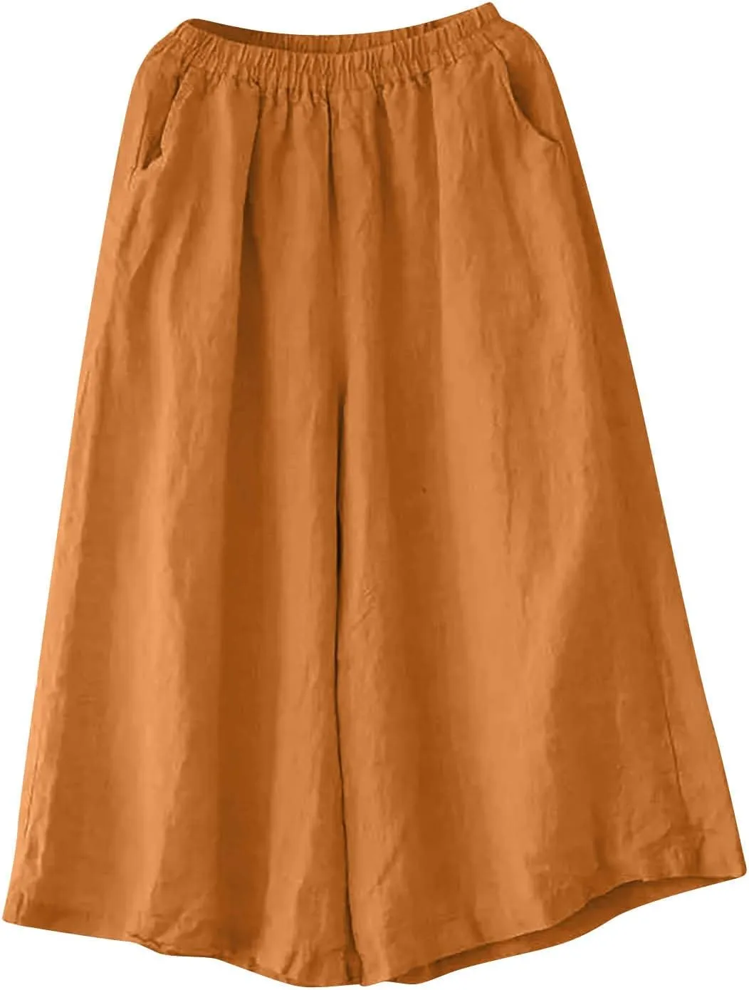 Ceboyel Wide Legged Pants for Women Cotton Linen Palazzo Trousers Boho Casual Capris Summer Crop Pants with Pockets