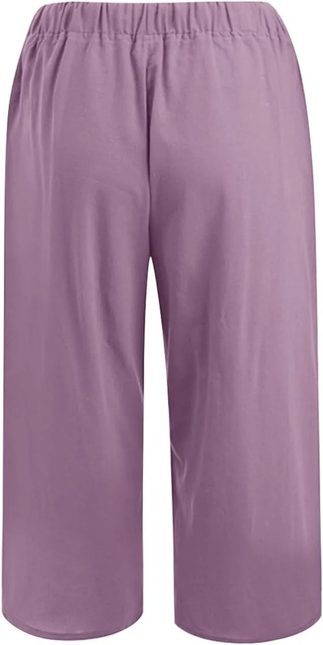 Ceboyel Womens Capris Casual Summer 2023 Yoga Cropped Pants High Waist 3/4 Length Causal Lounge Trousers Boho Beach Outfits