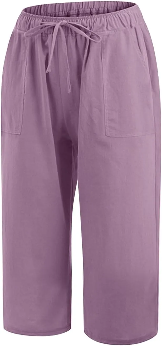 Ceboyel Womens Capris Casual Summer 2023 Yoga Cropped Pants High Waist 3/4 Length Causal Lounge Trousers Boho Beach Outfits