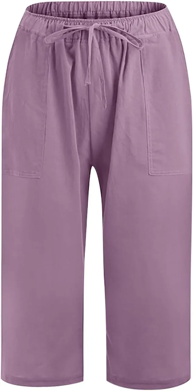 Ceboyel Womens Capris Casual Summer 2023 Yoga Cropped Pants High Waist 3/4 Length Causal Lounge Trousers Boho Beach Outfits
