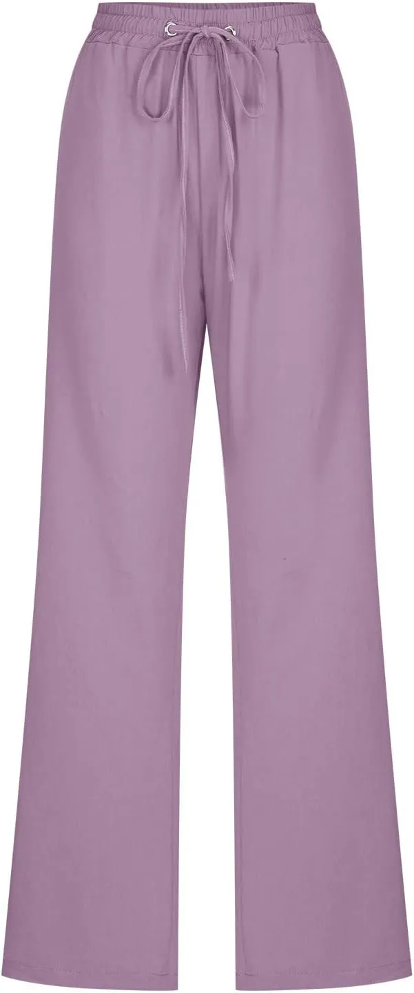 Ceboyel Women's Cotton Linen Pants Drawstring Causal Summer Pants Elastic Waist Trousers Trendy Baggy Laides Outfits 2023