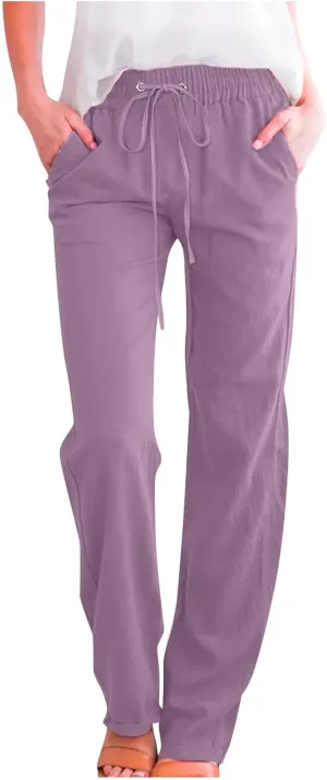 Ceboyel Women's Cotton Linen Pants Drawstring Causal Summer Pants Elastic Waist Trousers Trendy Baggy Laides Outfits 2023