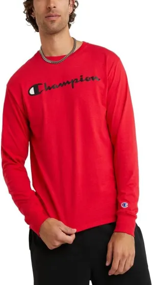 Champion, Classic Long Sleeve, Comfortable, Soft T-Shirt for Men (Reg. or Big & Tall), Scarlet Script, X-Large