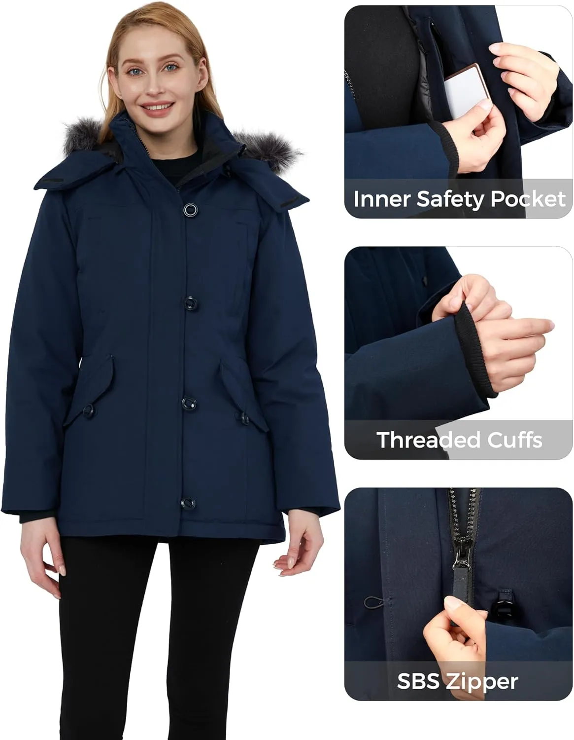 CHINMOON Women's Winter Coat Waterproof Thicken Parka Warm Snow Jacket with Removable Hood