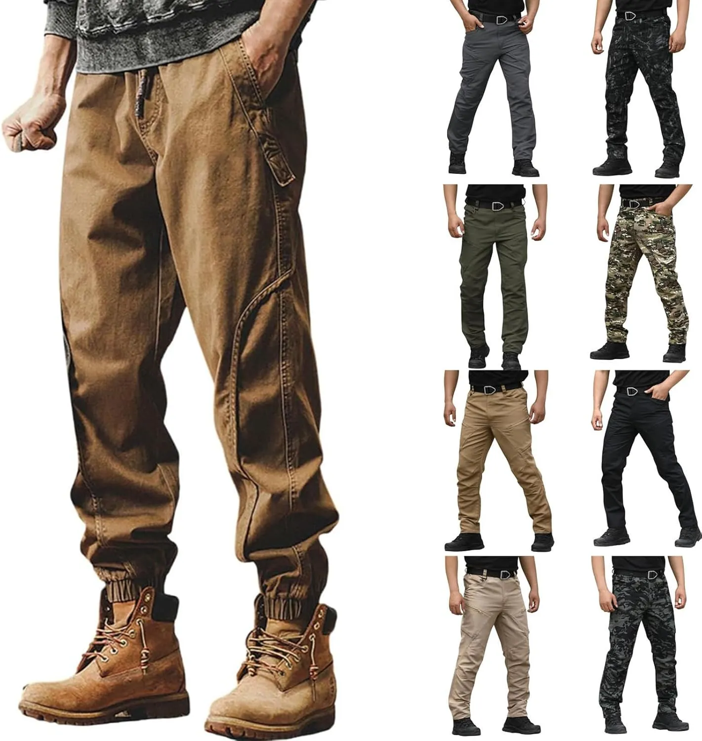 Chinos Pants Men Slim Fit Cargo Tactical Pants Stretch Relaxed Fit Jogger Sweatpants Multi Pockets Hiking Work Pants Water Resistant Slim Fit Carpenter Pants for Men