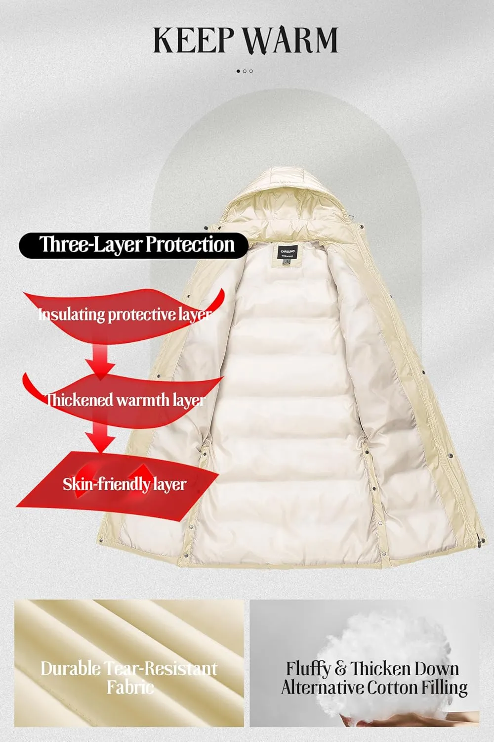 Chrisuno Women's Long Winter Coat Warm Windproof Quilted Puffer Jacket Thicken Puffy Parka With Hood