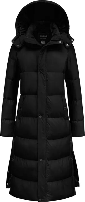 Chrisuno Women's Long Winter Coat Warm Windproof Quilted Puffer Jacket Thicken Puffy Parka With Hood
