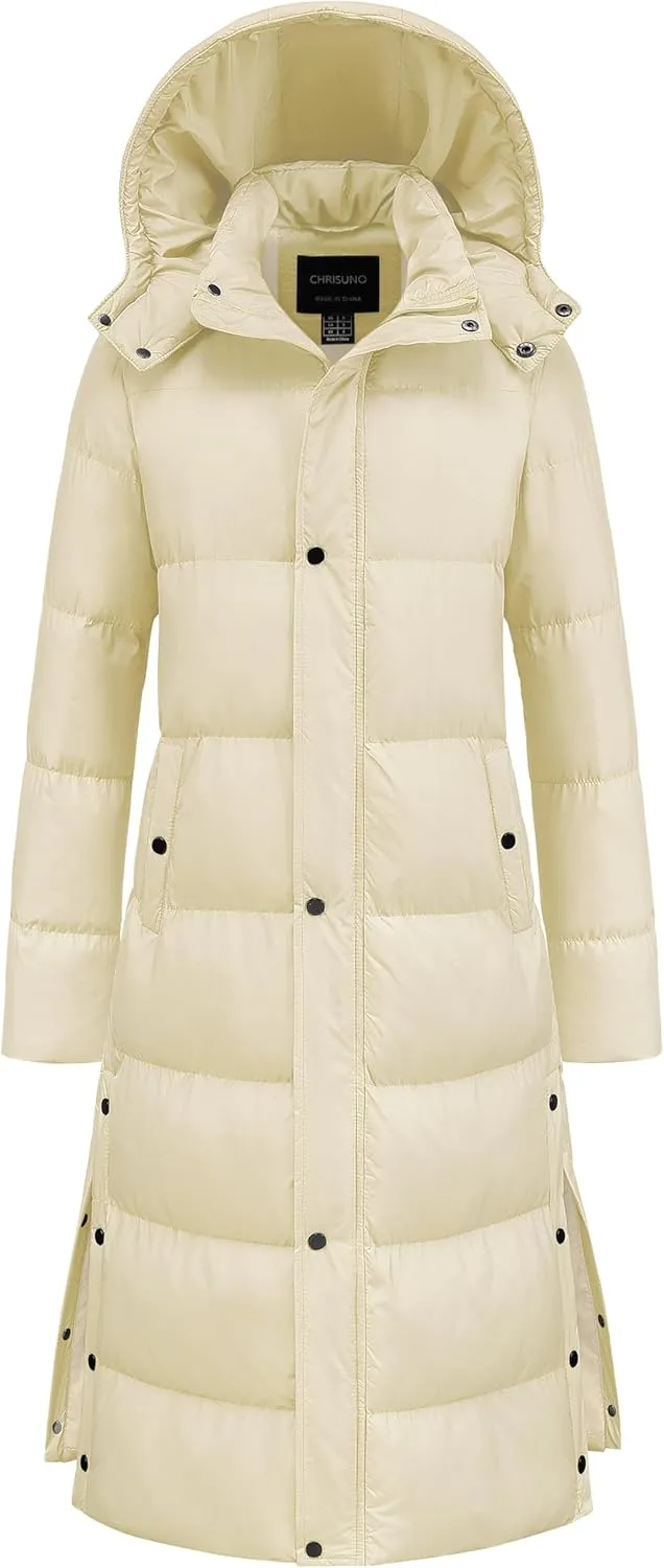 Chrisuno Women's Long Winter Coat Warm Windproof Quilted Puffer Jacket Thicken Puffy Parka With Hood