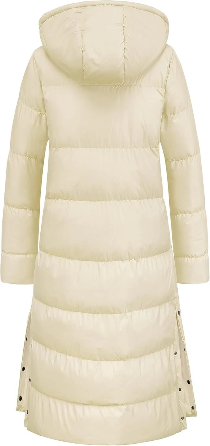 Chrisuno Women's Long Winter Coat Warm Windproof Quilted Puffer Jacket Thicken Puffy Parka With Hood