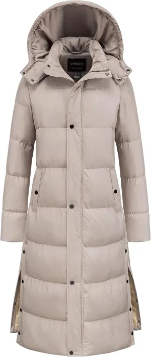 Chrisuno Women's Long Winter Coat Warm Windproof Quilted Puffer Jacket Thicken Puffy Parka With Hood