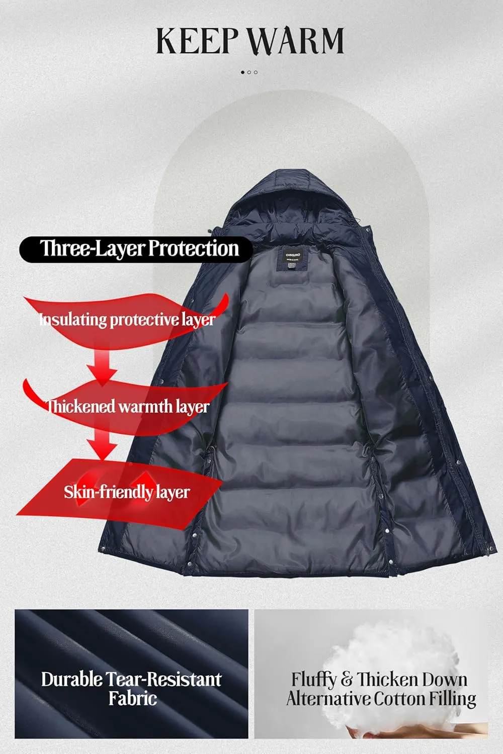 Chrisuno Women's Long Winter Coat Warm Windproof Quilted Puffer Jacket Thicken Puffy Parka With Hood