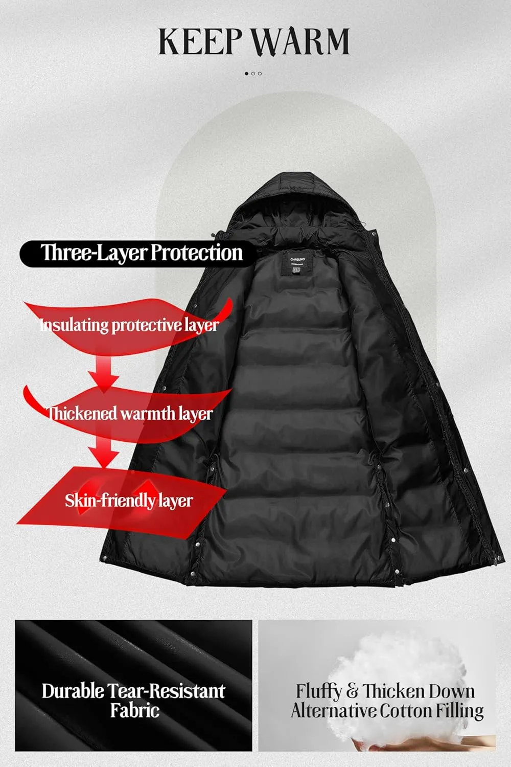 Chrisuno Women's Long Winter Coat Warm Windproof Quilted Puffer Jacket Thicken Puffy Parka With Hood