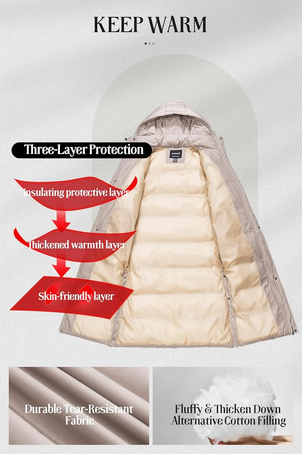 Chrisuno Women's Long Winter Coat Warm Windproof Quilted Puffer Jacket Thicken Puffy Parka With Hood