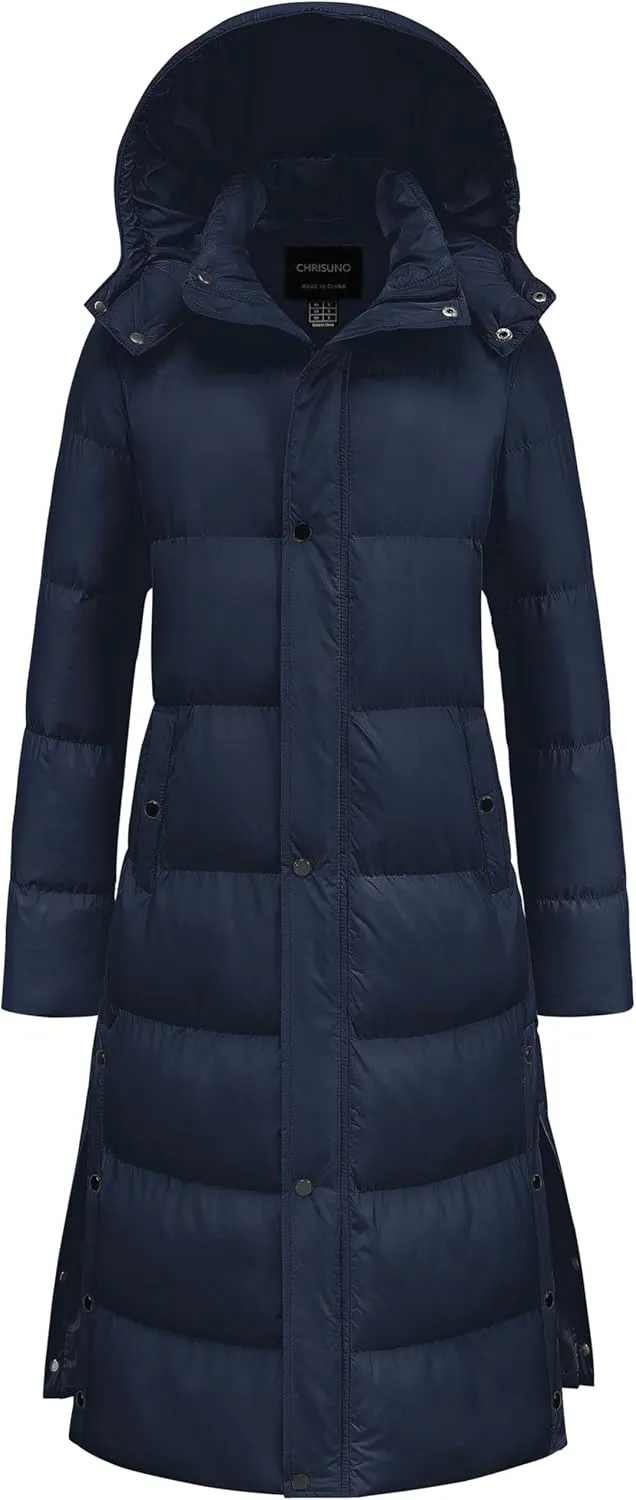 Chrisuno Women's Long Winter Coat Warm Windproof Quilted Puffer Jacket Thicken Puffy Parka With Hood