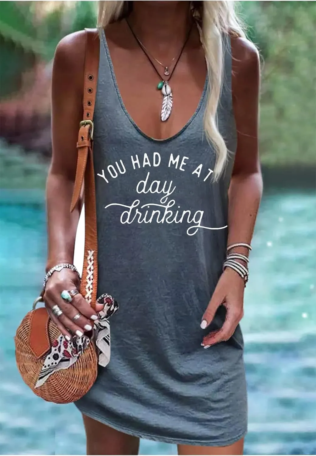 CHUNTIANRAN Mini Dress for Women Summer Beach Vacation T Shirts Sundress Sexy V Neck Sleeveless Tanks Dresses