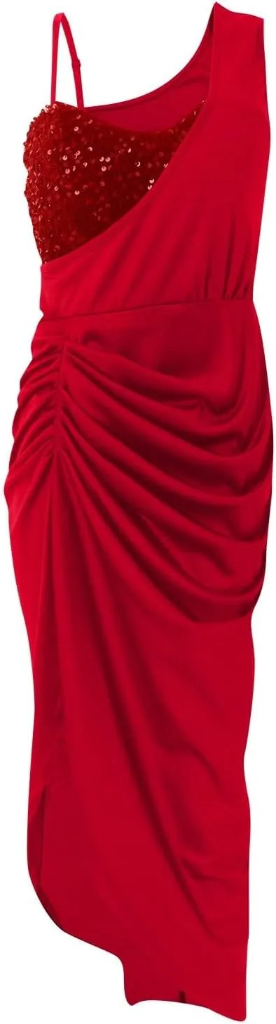 Cocktail Dresses for Women,2025 Elegant Bodycon One/Off Shoulder Wedding Guest Dress Ruched Slit Hem Party Dress