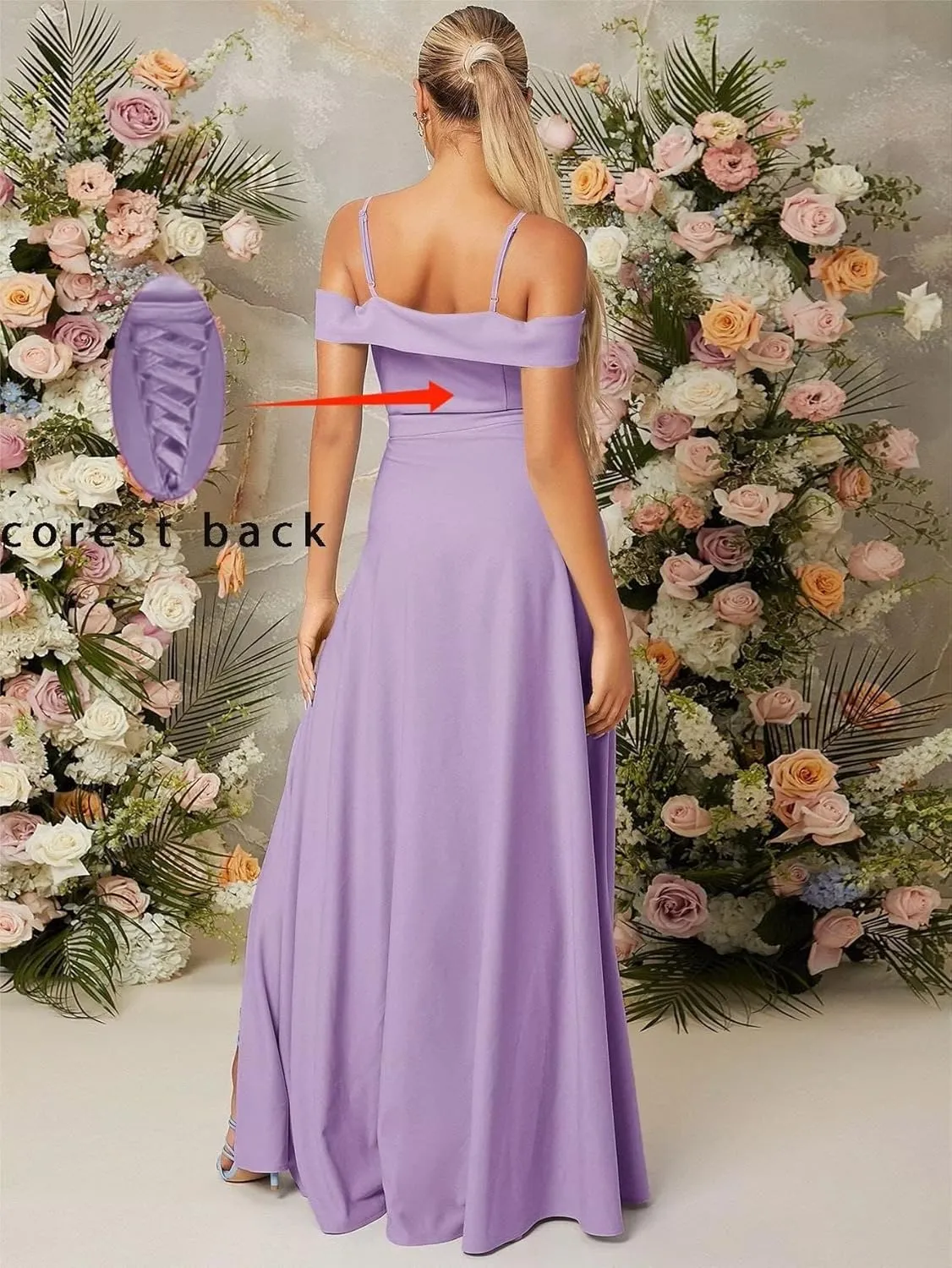 Cold Shoulder Chiffon Bridesmaids Dresses Long Slit Formal Party Dress for Junior Pleated Prom Evening Gowns Strappy DR0085