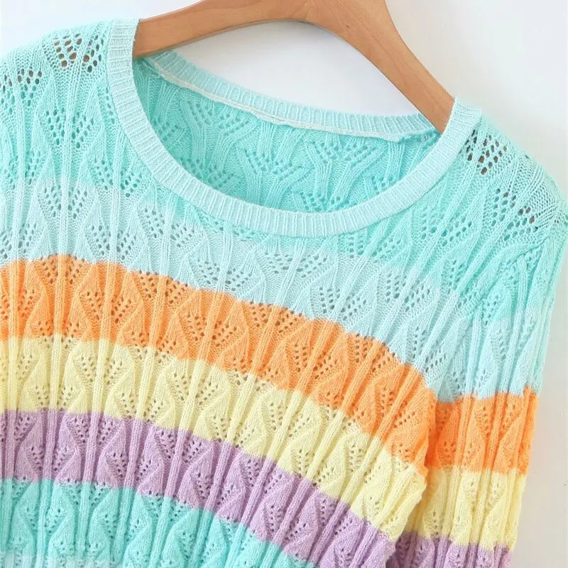 COLOR STRIPED KNITTED SWEATER WITH SKIRT