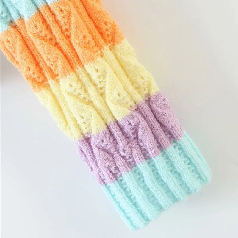 COLOR STRIPED KNITTED SWEATER WITH SKIRT