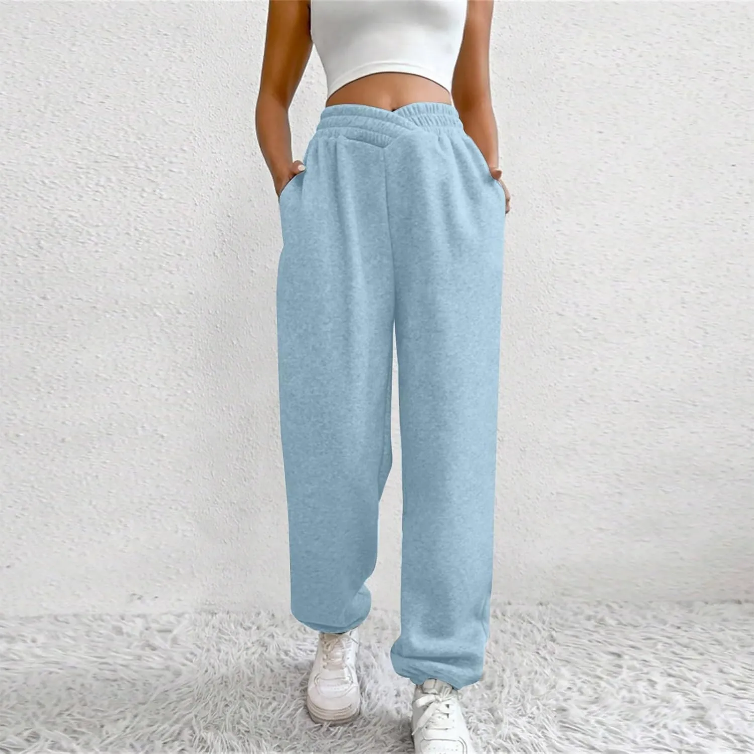 Comfy Pants,Women's High Waist Solid Color Casual Trousers Workout Sports Joggers Pants with Spring&Summer Clothing