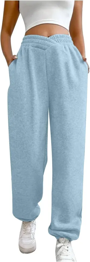 Comfy Pants,Women's High Waist Solid Color Casual Trousers Workout Sports Joggers Pants with Spring&Summer Clothing