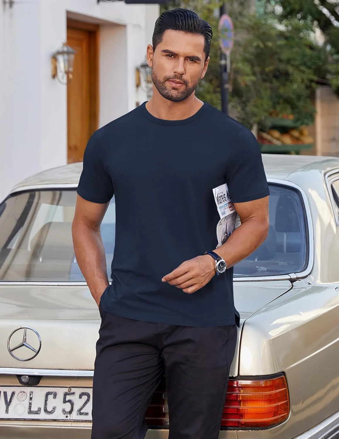 COOFANDY Men's Cotton T-Shirt Short Sleeve Crew Neck Tee Shirts Casual Solid Basic Tops