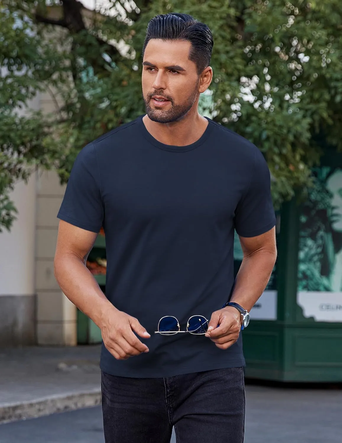 COOFANDY Men's Cotton T-Shirt Short Sleeve Crew Neck Tee Shirts Casual Solid Basic Tops