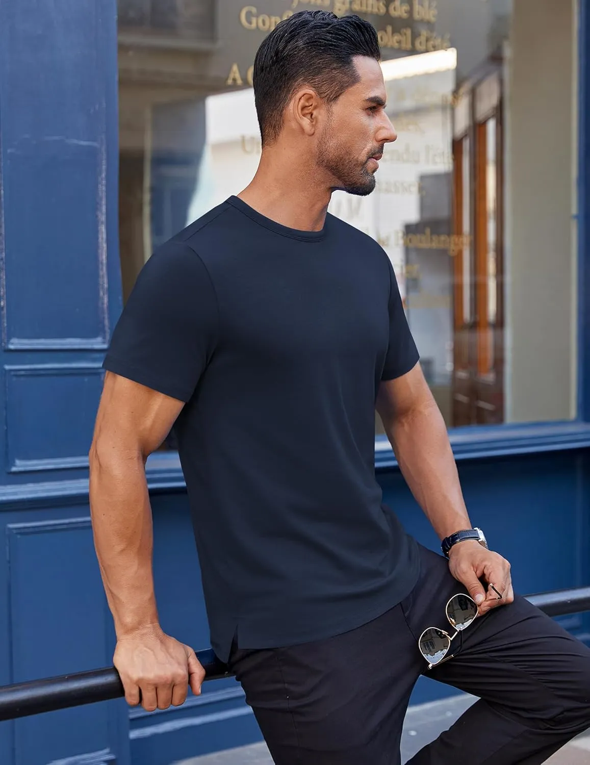 COOFANDY Men's Cotton T-Shirt Short Sleeve Crew Neck Tee Shirts Casual Solid Basic Tops