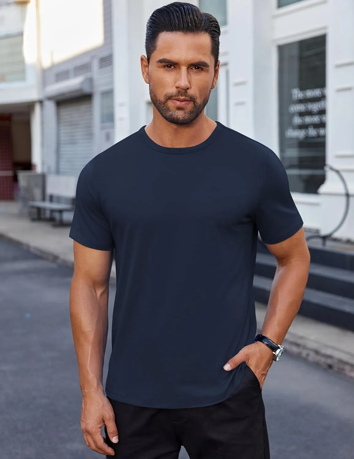 COOFANDY Men's Cotton T-Shirt Short Sleeve Crew Neck Tee Shirts Casual Solid Basic Tops