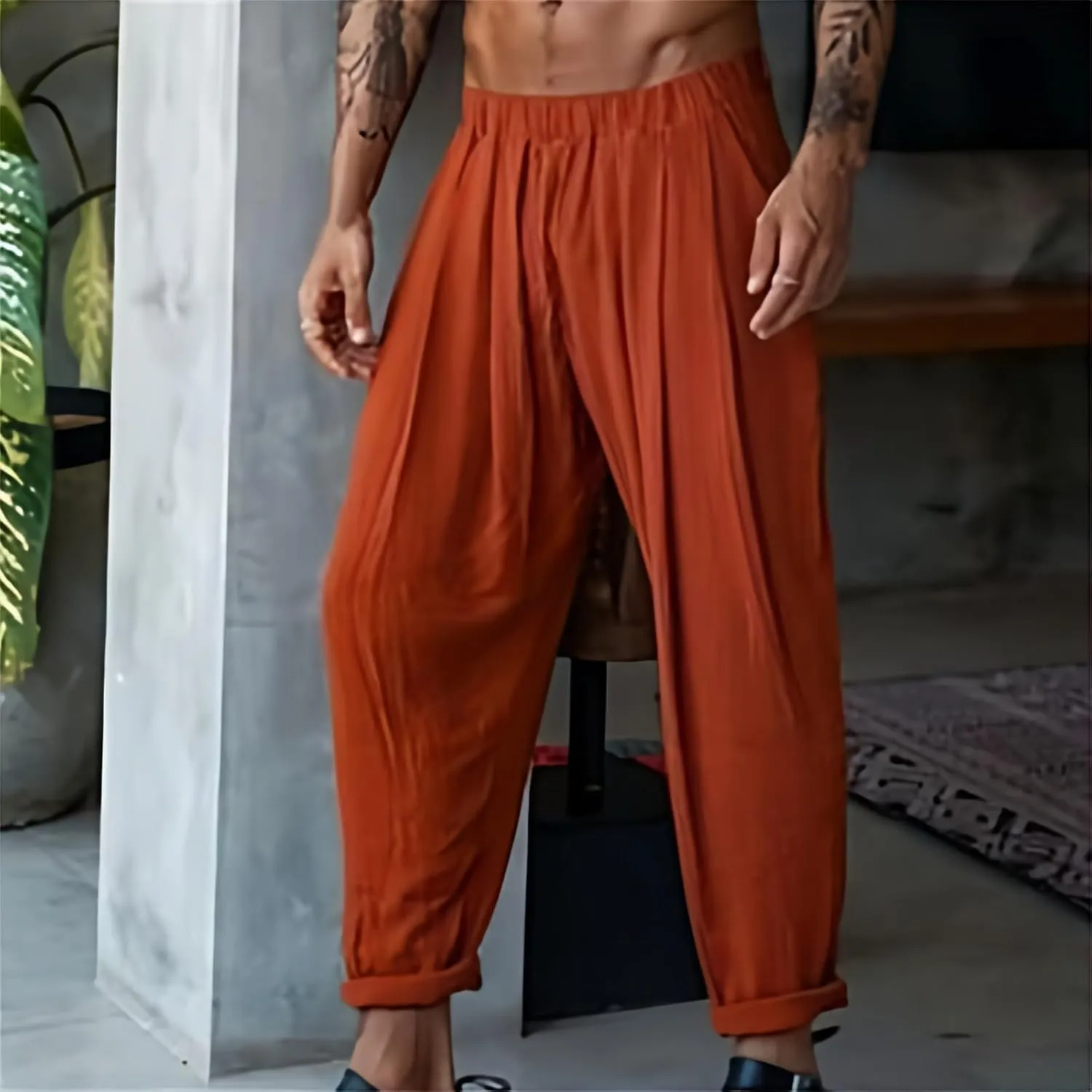Cotton Linen Cargo Pants for Mens Elastic Waistband Lightweight Sweatpants with Pockets Summer Solid Regular Fit Activewears