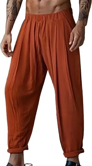 Cotton Linen Cargo Pants for Mens Elastic Waistband Lightweight Sweatpants with Pockets Summer Solid Regular Fit Activewears